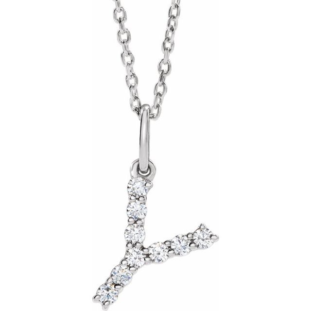 diamond initial necklace, initial necklace, diamond initial necklace 14K white gold Y initial charm variant--Y variant--14K-white-gold