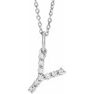 diamond initial necklace, initial necklace, diamond initial necklace 14K white gold Y initial charm