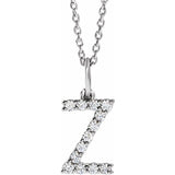 diamond initial necklace, initial necklace, diamond initial necklace 14K white gold Z initial charm variant--Z variant--14K-white-gold