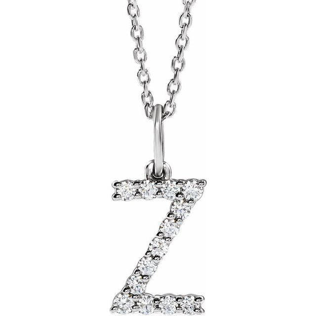 diamond initial necklace, initial necklace, diamond initial necklace 14K white gold Z initial charm variant--Z variant--14K-white-gold