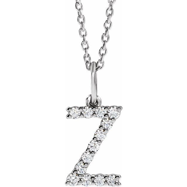 diamond initial necklace, initial necklace, diamond initial necklace 14K white gold Z initial charm