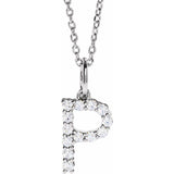 diamond initial necklace, initial necklace, diamond initial necklace 14K white gold P initial charm variant--P variant--14K-white-gold