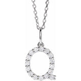 diamond initial necklace, initial necklace, diamond initial necklace 14K white gold Q initial charm variant--Q variant--14K-white-gold