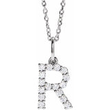 diamond initial necklace, initial necklace, diamond initial necklace 14K white gold R initial charm variant--R variant--14K-white-gold