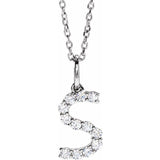diamond initial necklace, initial necklace, diamond initial necklace 14K white gold S initial charm variant--S variant--14K-white-gold