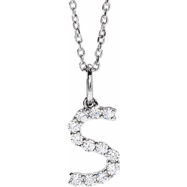 diamond initial necklace, initial necklace, diamond initial necklace 14K white gold S initial charm