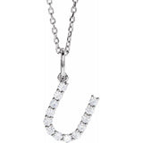 diamond initial necklace, initial necklace, diamond initial necklace 14K white gold U initial charm variant--U variant--14K-white-gold
