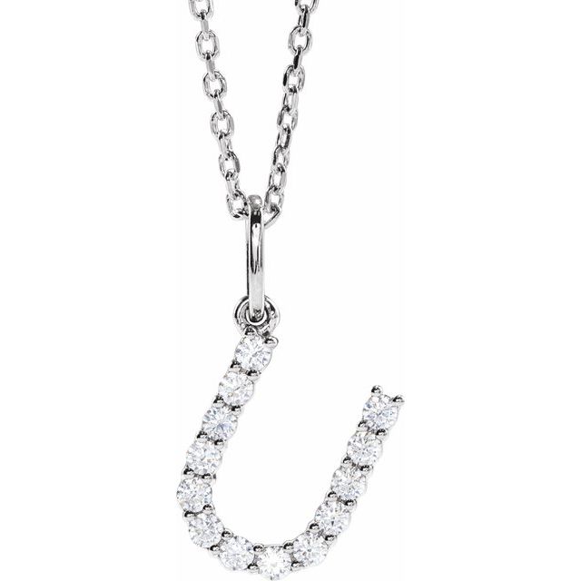 diamond initial necklace, initial necklace, diamond initial necklace 14K white gold U initial charm variant--U variant--14K-white-gold