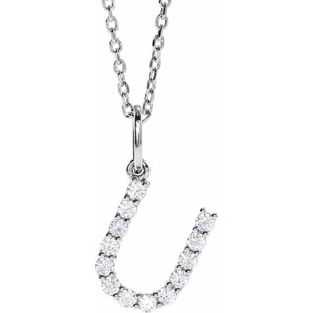 diamond initial necklace, initial necklace, diamond initial necklace 14K white gold U initial charm