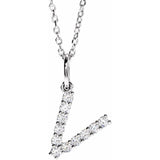 diamond initial necklace, initial necklace, diamond initial necklace 14K white gold V initial charm variant--V variant--14K-white-gold