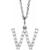 diamond initial necklace, initial necklace, diamond initial necklace 14K white gold W initial charm variant--W variant--14K-white-gold