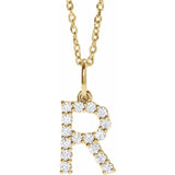 diamond initial necklace, initial necklace, diamond initial necklace 14K yellow gold R initial charm variant--R variant--14K-yellow-gold