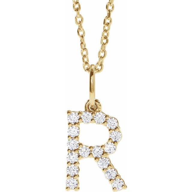 diamond initial necklace, initial necklace, diamond initial necklace 14K yellow gold R initial charm
