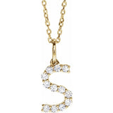 diamond initial necklace, initial necklace, diamond initial necklace 14K yellow gold S initial charm variant--S variant--14K-yellow-gold