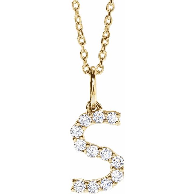 diamond initial necklace, initial necklace, diamond initial necklace 14K yellow gold S initial charm variant--S variant--14K-yellow-gold