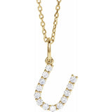diamond initial necklace, initial necklace, diamond initial necklace 14K yellow gold U initial charm variant--U variant--14K-yellow-gold