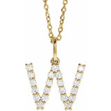 diamond initial necklace, initial necklace, diamond initial necklace 14K yellow gold W initial charm variant--W variant--14K-yellow-gold