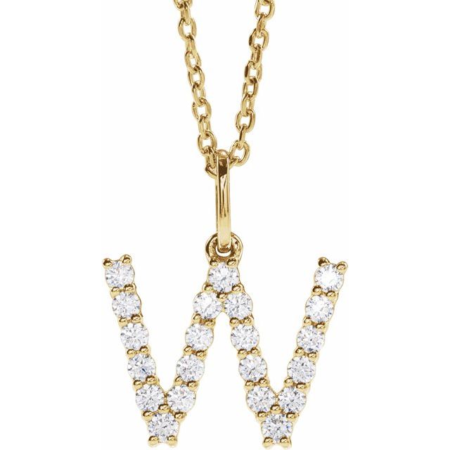 diamond initial necklace, initial necklace, diamond initial necklace 14K yellow gold W initial charm variant--W variant--14K-yellow-gold