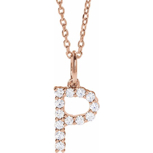 diamond initial necklace, initial necklace, diamond initial necklace 14K rose gold P initial charm variant--P variant--14K-rose-gold