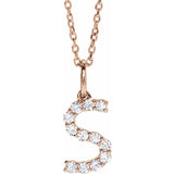 diamond initial necklace, initial necklace, diamond initial necklace 14K rose gold S initial charm variant--S variant--14K-rose-gold