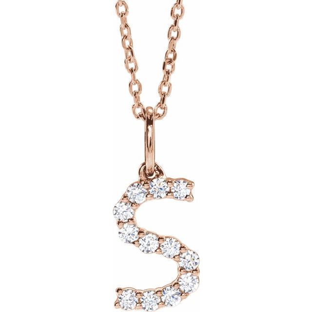 diamond initial necklace, initial necklace, diamond initial necklace 14K rose gold S initial charm variant--S variant--14K-rose-gold