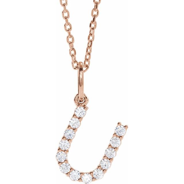 diamond initial necklace, initial necklace, diamond initial necklace 14K rose gold U initial charm variant--U variant--14K-rose-gold