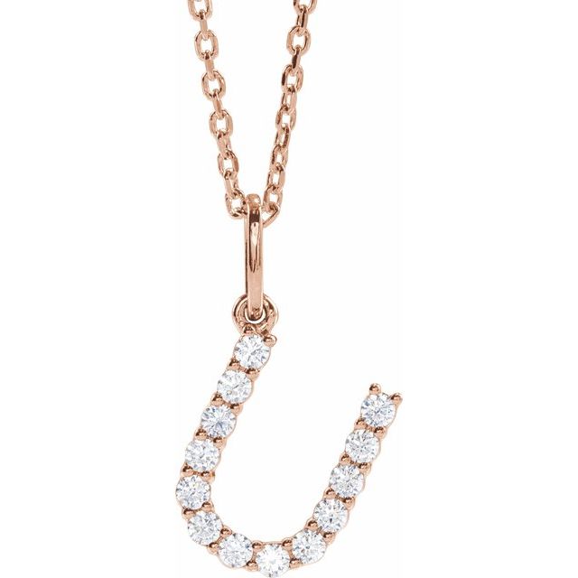 diamond initial necklace, initial necklace, diamond initial necklace 14K rose gold U initial charm