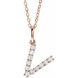 diamond initial necklace, initial necklace, diamond initial necklace 14K rose gold V initial charm variant--V variant--14K-rose-gold