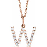 diamond initial necklace, initial necklace, diamond initial necklace 14K rose gold W initial charm variant--W variant--14K-rose-gold