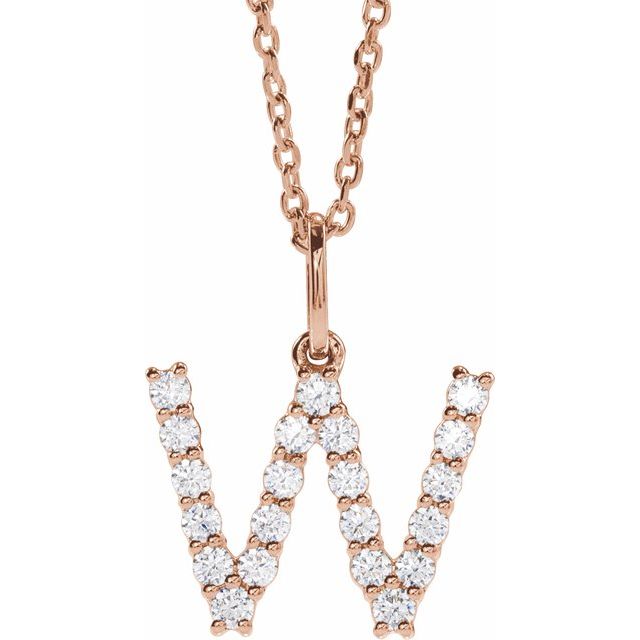 diamond initial necklace, initial necklace, diamond initial necklace 14K rose gold W initial charm variant--W variant--14K-rose-gold