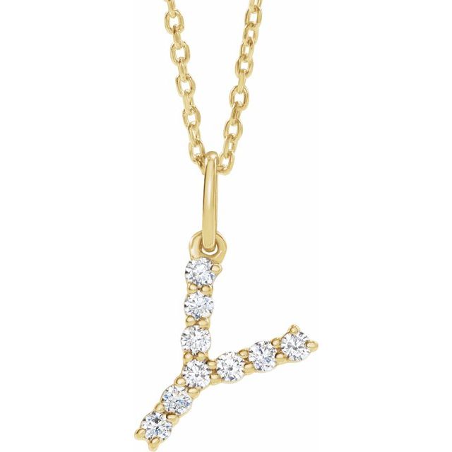 diamond initial necklace, initial necklace, diamond initial necklace 14K yellow gold Y initial charm variant--Y variant--14K-yellow-gold