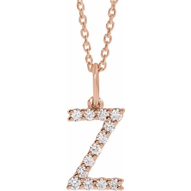 diamond initial necklace, initial necklace, diamond initial necklace 14K rose gold Z initial charm variant--Z variant--14K-rose-gold
