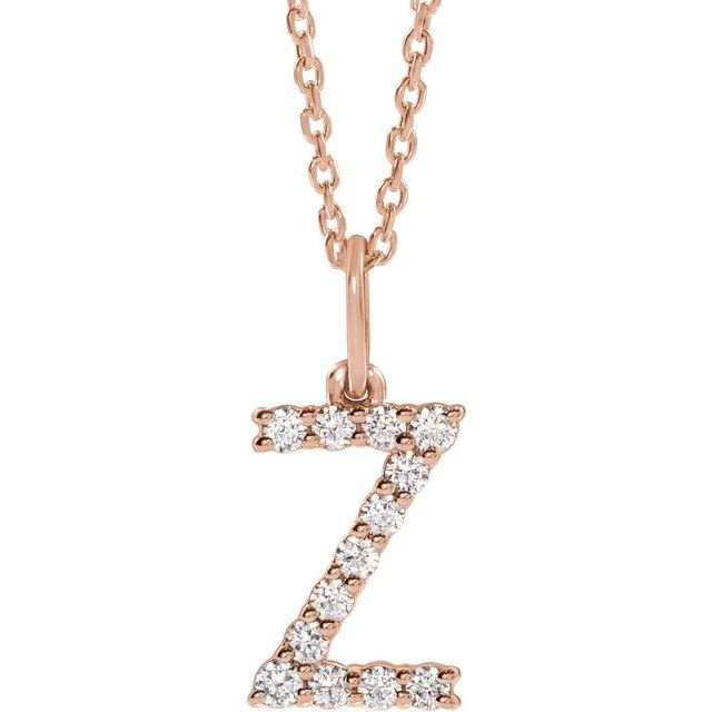 diamond initial necklace, initial necklace, diamond initial necklace 14K rose gold Z initial charm