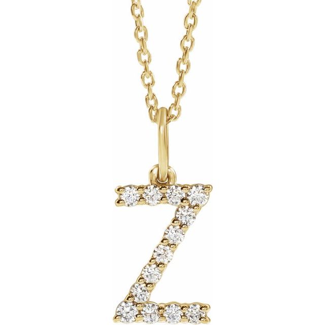 diamond initial necklace, initial necklace, diamond initial necklace 14K yellow gold Z initial charm variant--Z variant--14K-yellow-gold