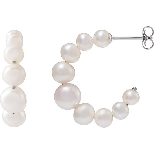 Sterling silver pearl hoop earrings, large pearl hoop earrings, freshwater pear hoop earrings