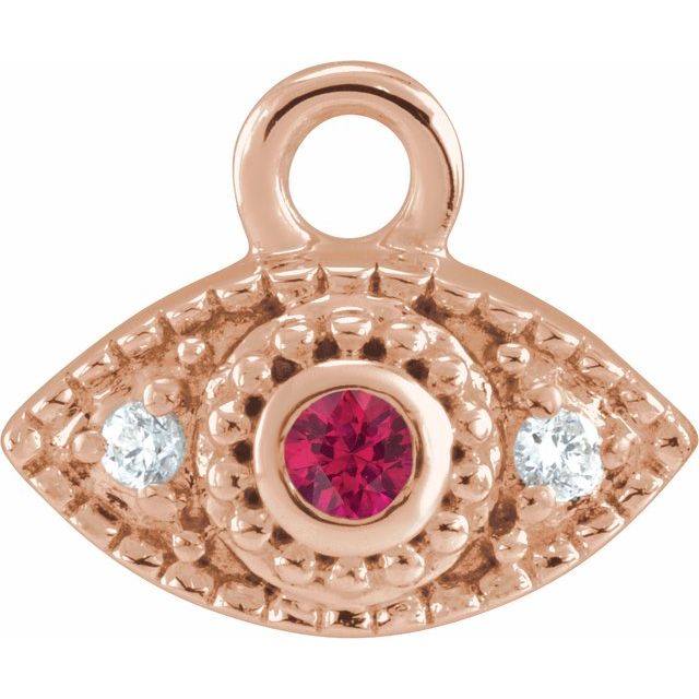 Tiny Diamond Evil Eye Charm, Ruby Tiny Diamond Evil Eye Charm, 14K rose gold Tiny Diamond Evil Eye Charm