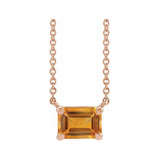 14K rose gold citrine emerald-cut birthstone necklace, November birthstone variant--Citrine variant--14K-rose-gold