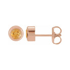 Citrine 14K rose gold birthstone earrings in bezel setting, perfect birthday gift