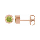 Peridot 14K rose gold birthstone earrings in bezel setting, perfect birthday gift