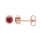 Ruby 14K rose gold birthstone earrings in bezel setting, perfect birthday gift