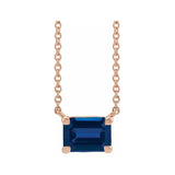 14K rose gold sapphire emerald-cut birthstone necklace, September birthstone variant--Sapphire variant--14K-rose-gold