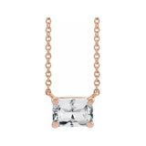 14K rose gold white sapphire emerald-cut necklace, April birthstone pendant variant--White-Sapphire variant--14K-rose-gold