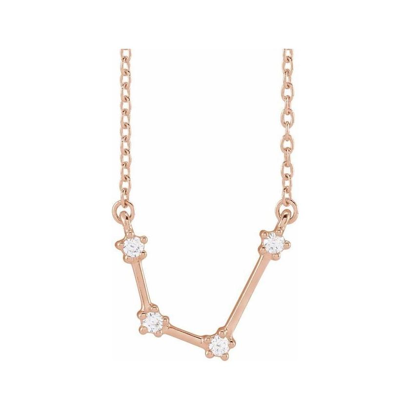 14K rose gold Aquarius zodiac constellation necklace, handmade with natural diamonds(Jan-20---Feb-18) variant--Aquarius variant--14K-rose-gold