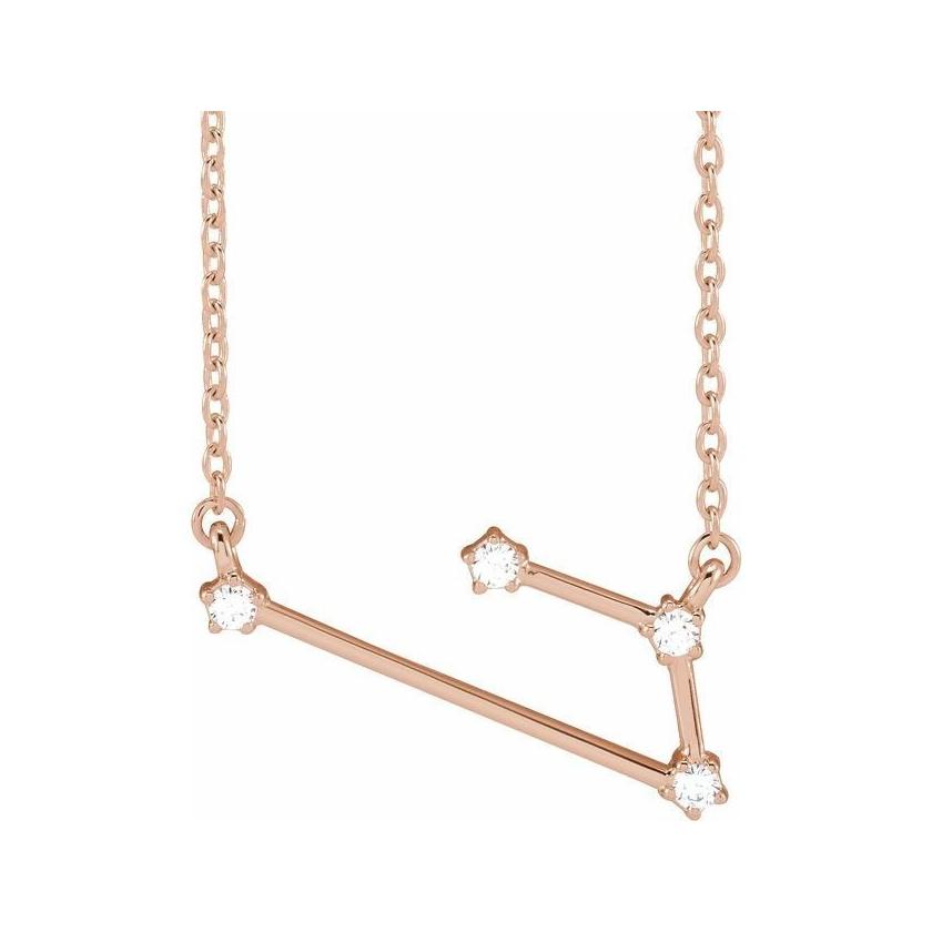 14K rose gold Aries zodiac constellation necklace, handmade with natural diamonds