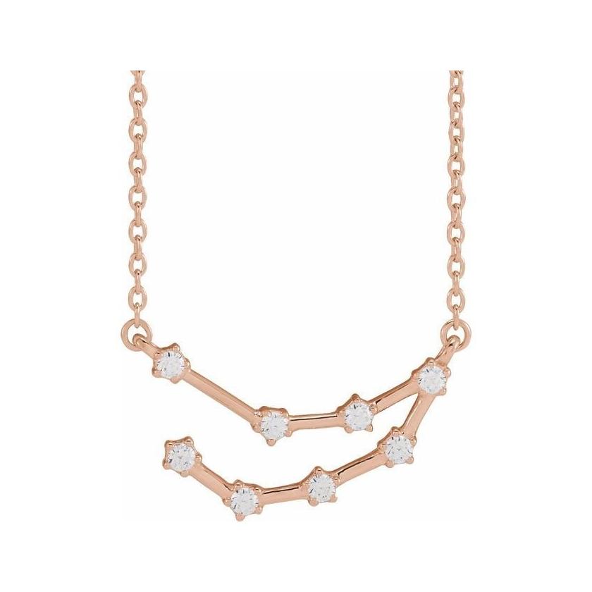 14K rose gold Capricorn zodiac constellation necklace, handmade with natural diamonds