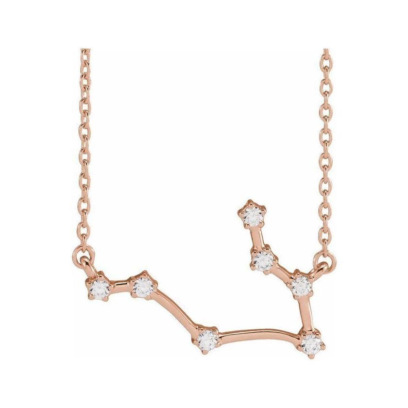 14K rose gold Gemini zodiac constellation necklace, handmade with natural diamonds(May-21---Jun-20) variant--Gemini variant--14K-rose-gold