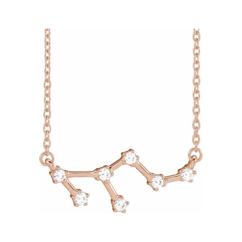 14K rose gold Leo zodiac constellation necklace, handmade with natural diamonds(Jul-23---Aug-22) variant--Leo variant--14K-rose-gold