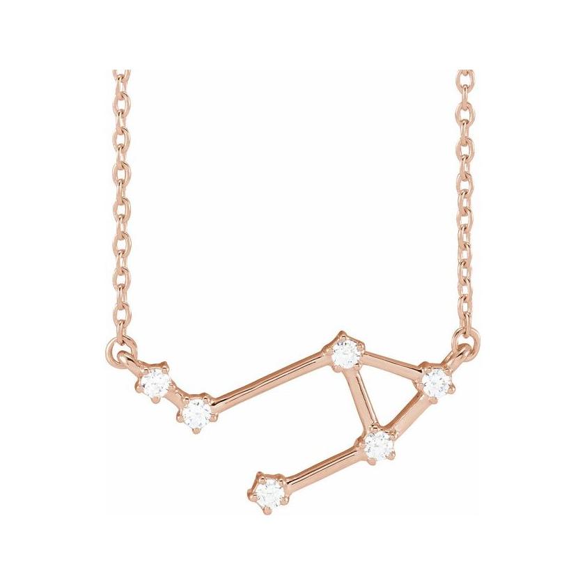 14K rose gold Libra zodiac constellation necklace, handmade with natural diamonds
