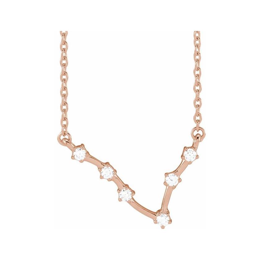 14K rose gold Pisces zodiac constellation necklace, handmade with natural diamonds (Feb 19 - Mar 20) variant--Pisces variant--14K-rose-gold