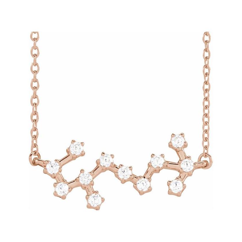 14K rose gold Scorpio zodiac constellation necklace, handmade with natural diamonds(Oct-23---Nov-21) variant--Scorpio variant--14K-rose-gold
